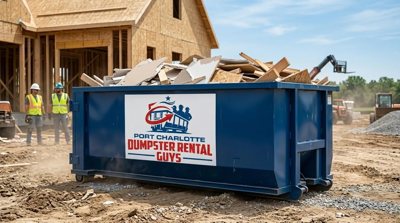 30 yard roll-off dumpster on a job in Port Charlotte, FL 30 yard roll-off dumpster on a job in Port Charlotte, FL